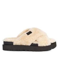Ugg Hausschuhe "Fuzz Sugar Cross Slide" In Beige