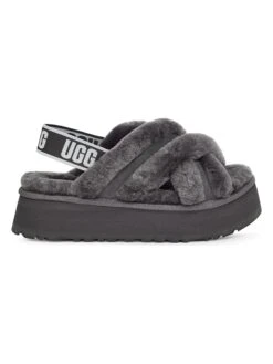 Ugg Lammfell-Hausschuhe "Disco Cross Slide" In Grau