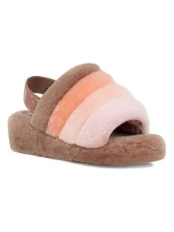 Ugg Lammfell-Hausschuhe "Fluff Yeah Slide" In Braun/ Orange