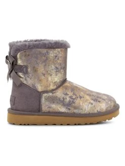 Ugg Leder-Boots "Mini Bailey Bow Gold Wash" In Lila/ Gold