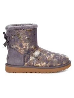 Ugg Leder-Boots "Mini Bailey Bow Gold Wash" In Lila/ Gold -Ugg ugg leder boots mini bailey bow gold wash in lila gold 5